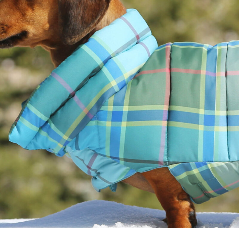 Turquoise, Blue & Green Plaid Puffer Jacket - Image 2